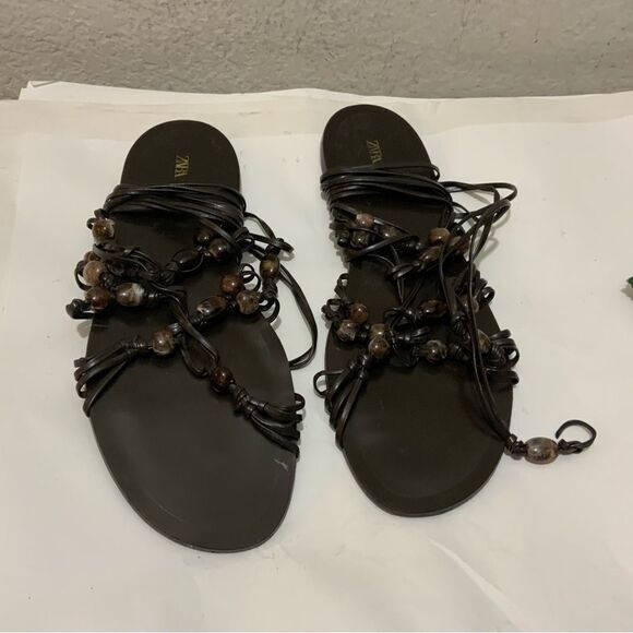 Zara Tied Flat Sandals with Stones size 41 - Picture 2 of 5